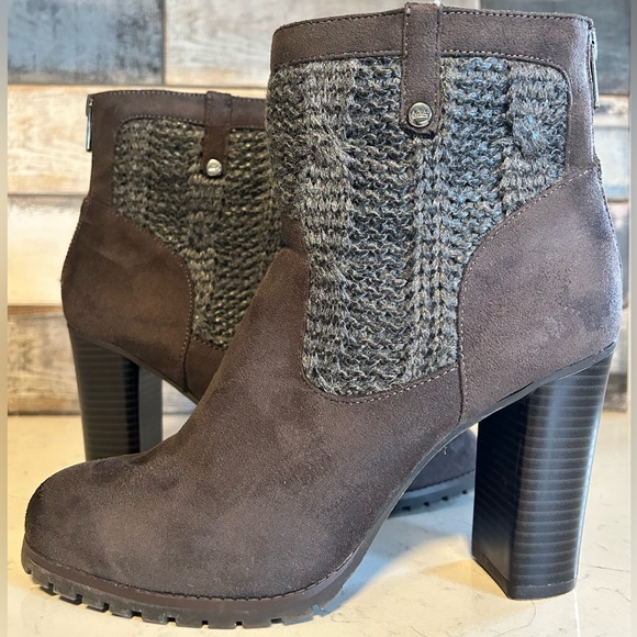 Juicy Couture Faux Suede & Knit Stacked Heel Ankle Boots - Picture 7 of 16